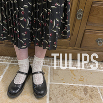 Retro girl Tulip floral fine pleated Joker elastic waist chiffon skirt W