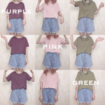 Universal solid color base model Odale pink purple loose versatile interior base shirt short sleeve round neck T-shirt W