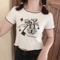 * LETTER PRINTED BLACK AND WHITE COLLIDER Skull Lock Fit Tight Round Collar Short short sleeve T-shirt H