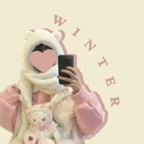 Soft Cotton Sheep Lamb Fleece Retro Cute Teenage Girl Cubs Ears Warm Scarves Hat White Curry W