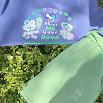 Loose positive shoulder zombie ice cream English letter vitality childlike blue purple round collar short sleeve T-shirt U