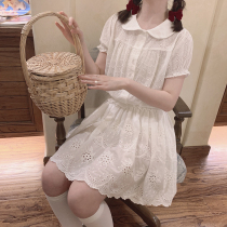 Full embroidered retro style girl white cotton fabric long dress short skirt half body bottom matching H