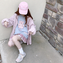 Original printed angel piglet milk blue shoulder sleeve loose round neck sweater without velvet H