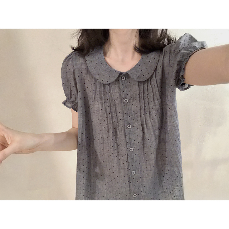 Polka Dot, Lightweight and Breathable, Vintage Japanese Style, Short-Sleeved Shirt, Babydoll Shirt H