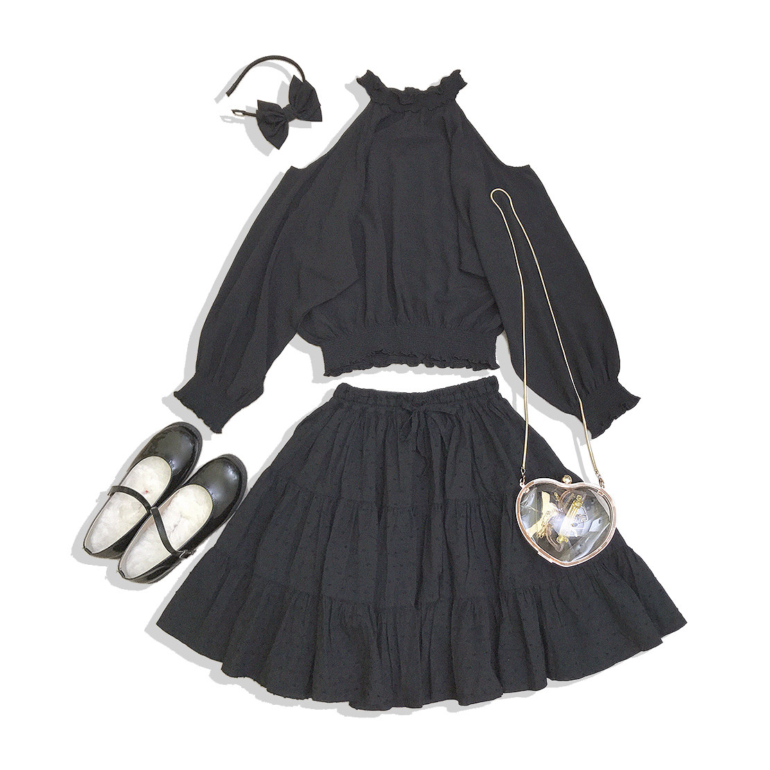 *Soft skin breathable cotton open shoulders spicy black white tops H