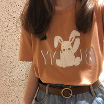 Original printed doll small rabbit letter carrot toner color short sleeve T-shirt U