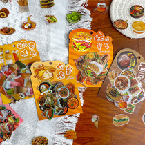 Gourmet Festival PVC Sticker Chinese Food Japanese Korean Cuisine Vegetables Melon Fruit Beverage Pocket Decoration Waterproof Sticker