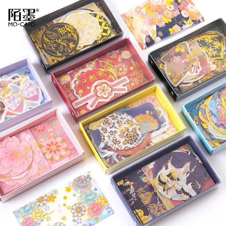 Mo Mo Bronzing boxed stickers and wind set Japanese crane Cherry Blossom Palace Ancient style hand book decoration stickers