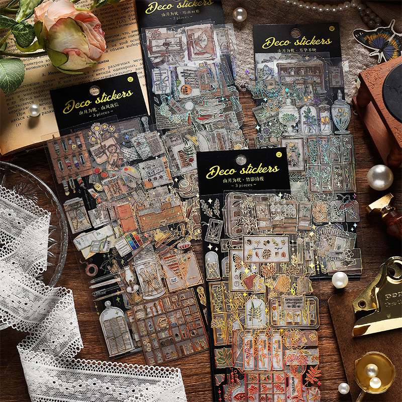 Infeel Me Strip Bronzed PET Stickler Mountain Moon As Pillow Art Retro Botanical Letterhead letterhead Decorative Sticker 