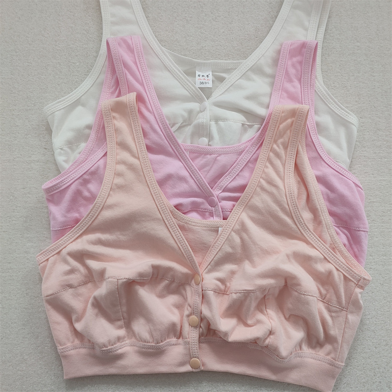 Ladieswear's Intimates, Women's Pure Cotton Large Size Front-Button Bra, No Steel Ring, Vest-Style Nursing Bra for Middle-Aged and Elderly People
