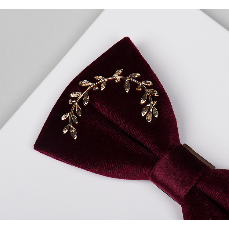 Andywu velvet wine red leaves handmade tie men wedding wedding bow clock cooker