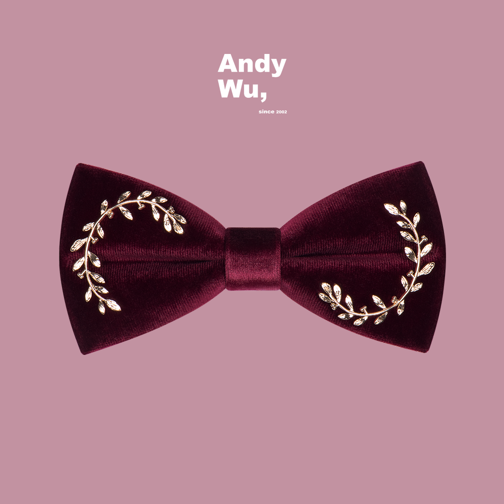 Andywu velvet wine red leaves handmade tie men wedding wedding bow clock cooker