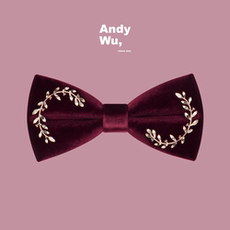 бабочка andywu天鹅绒酒红色树叶手工领结男结婚婚礼蝴蝶结煲呔伴郎伴手礼