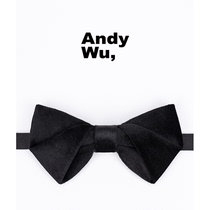 Andy Wu velvet black A handmade bow tie mens wedding bow tie best man gift