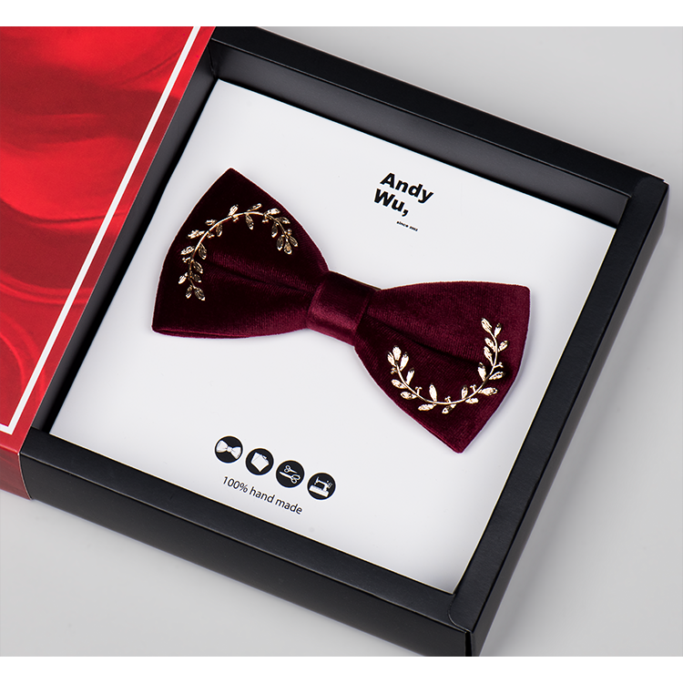 Andywu velvet wine red leaves handmade tie men wedding wedding bow clock cooker