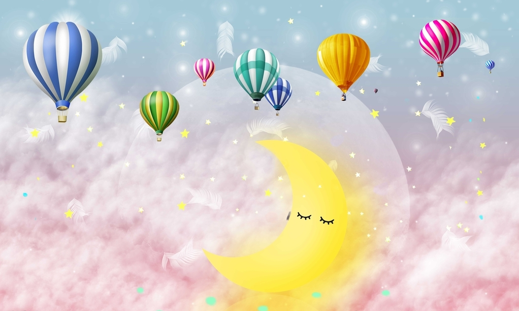 粉色云朵热气球月