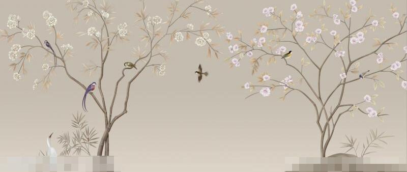 新中式,手绘花鸟