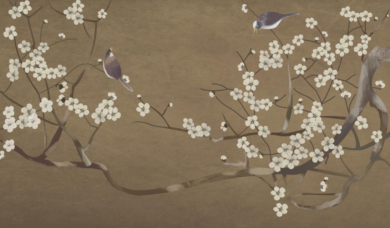 工笔画花鸟背景墙