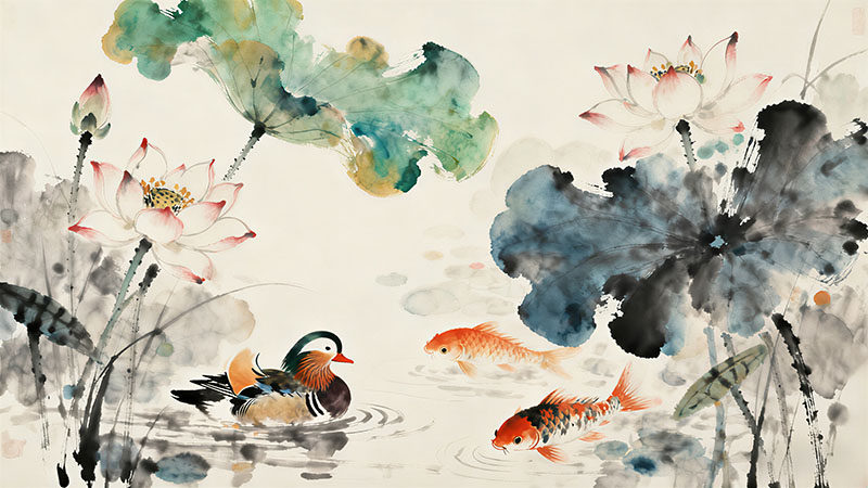 新中式国画水墨荷