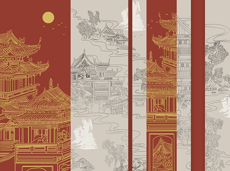 背景墙新中式金色