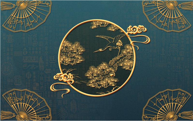 中式壁画 简约花