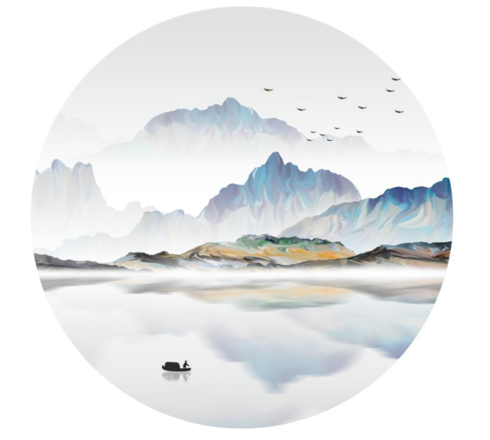 山水画 圆背景墙