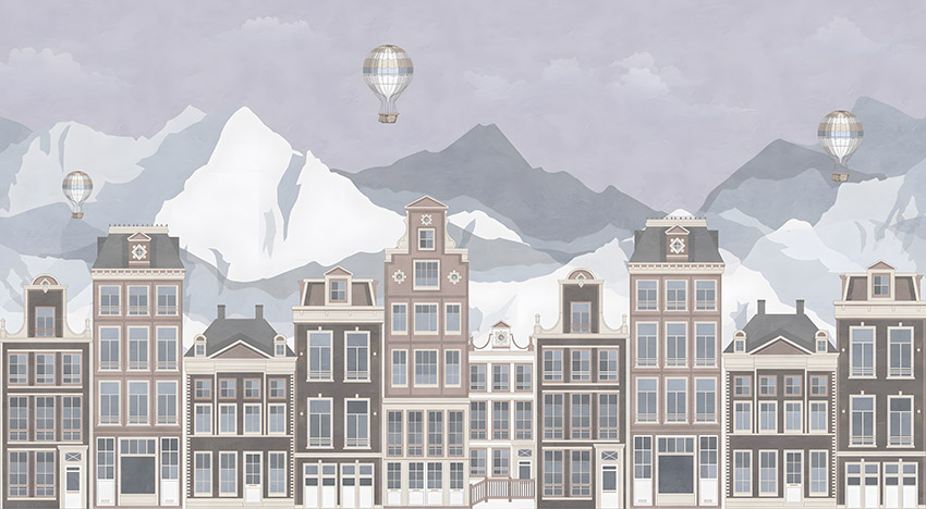 儿童卡通房屋雪山