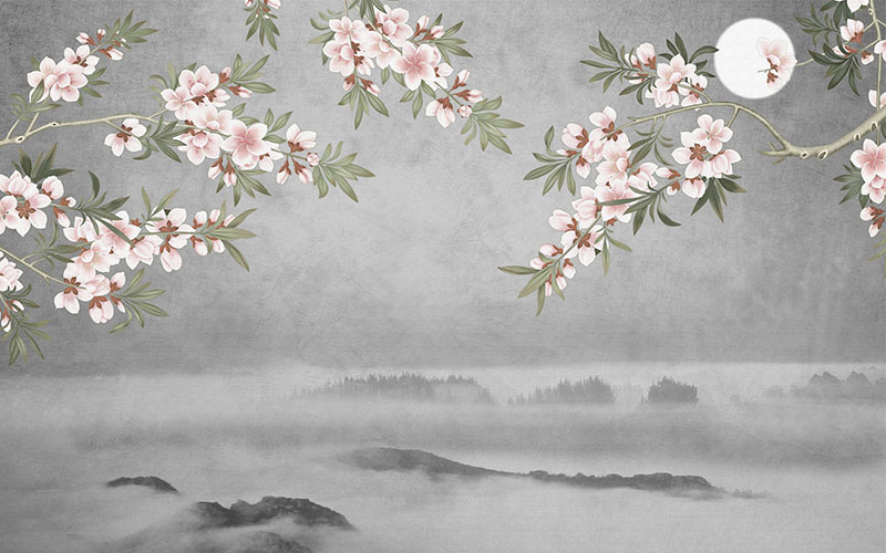新中式山水花鸟背