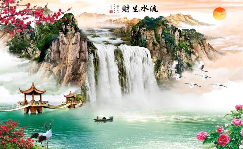 流水生财梅花背景
