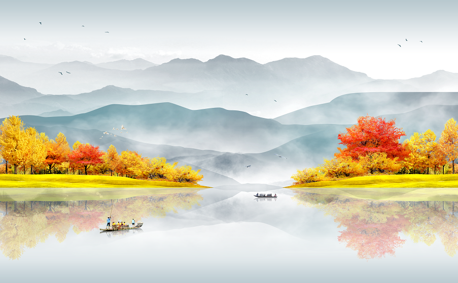 意境画树背景墙背