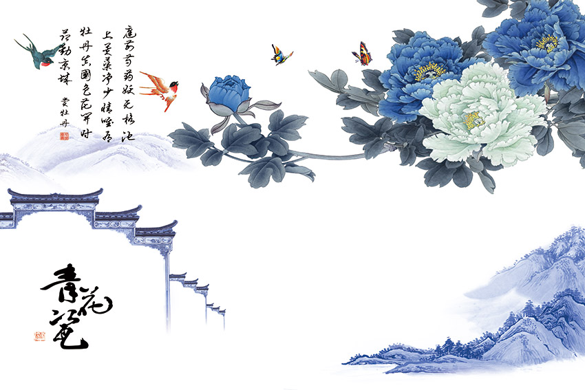青花瓷 牡丹花鸟