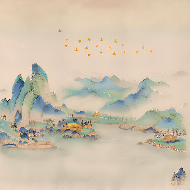 新中式背景墙千里