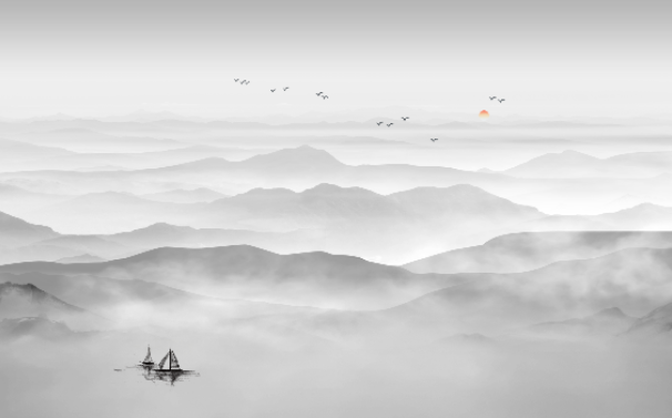 山水中式背景墙 