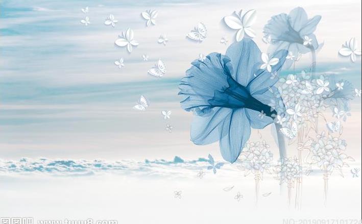 蓝色 透明花 蝴