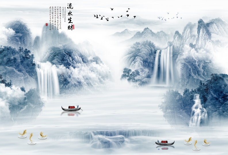 新中式山水纹水墨