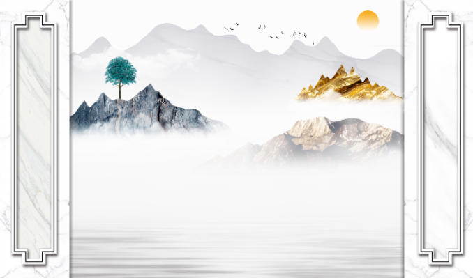 新中式背景墙山水