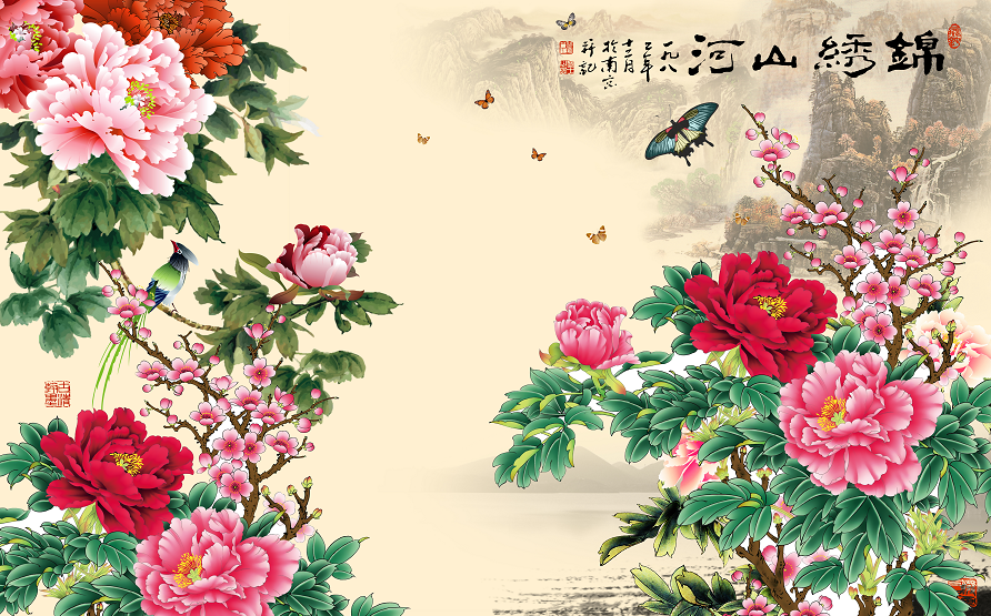 锦绣山河牡丹花山