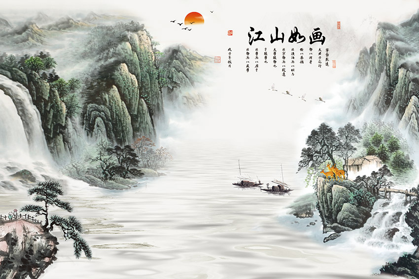 中式复古水墨山水