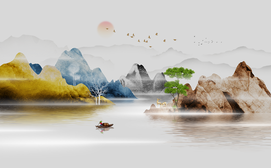 新中式山水背景墙