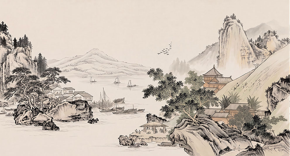 新中式山水阁楼背