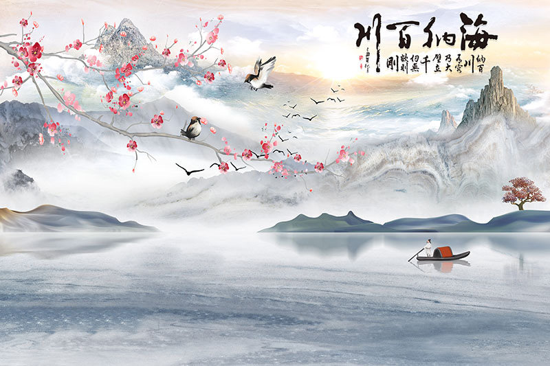 背景墙新中式石山