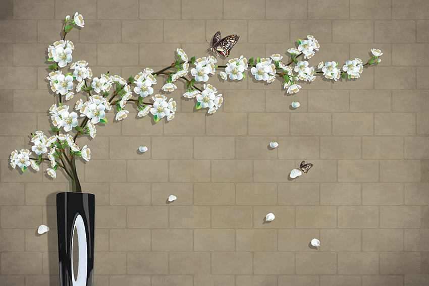 复古砖墙 花瓶 
