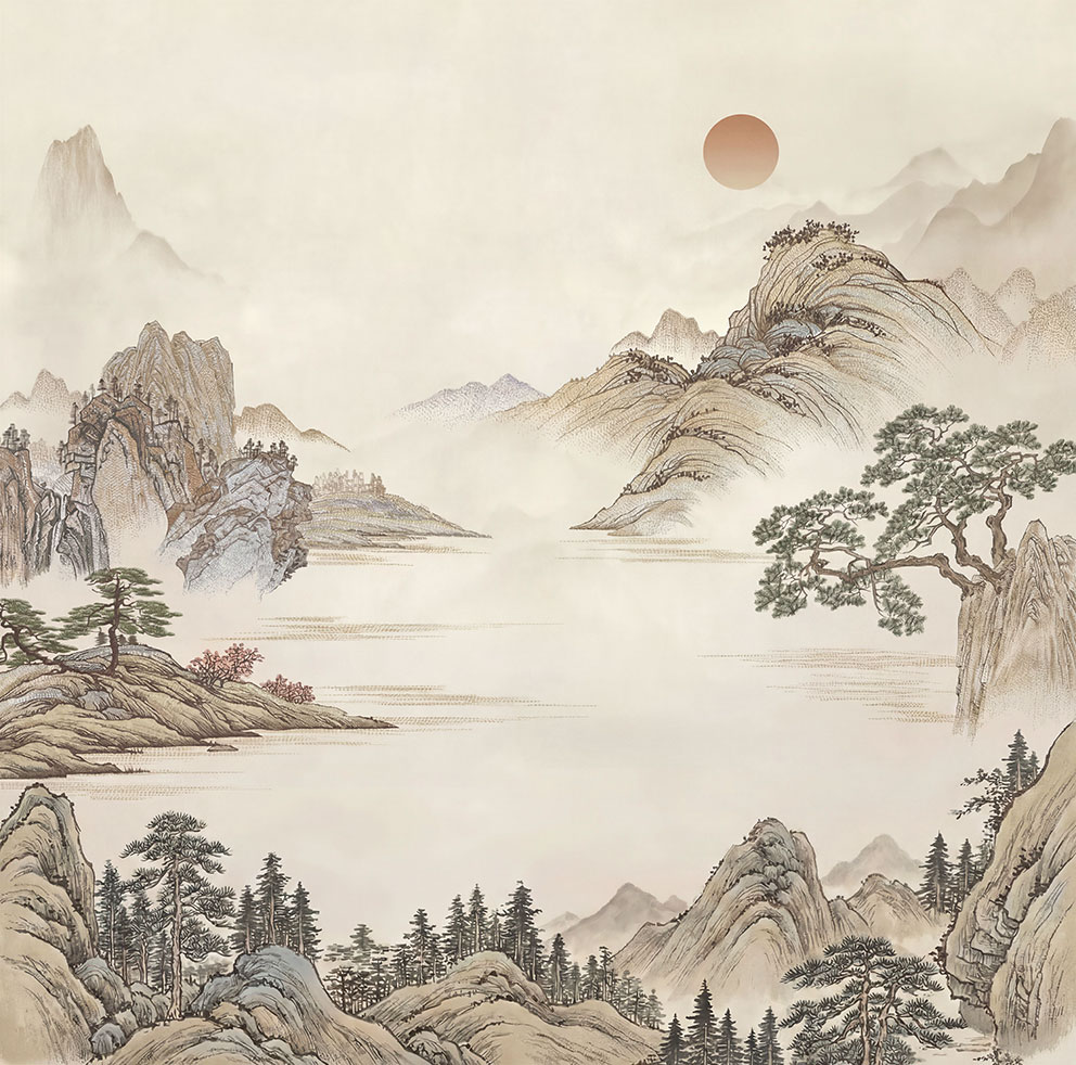 新中式简约山水刺