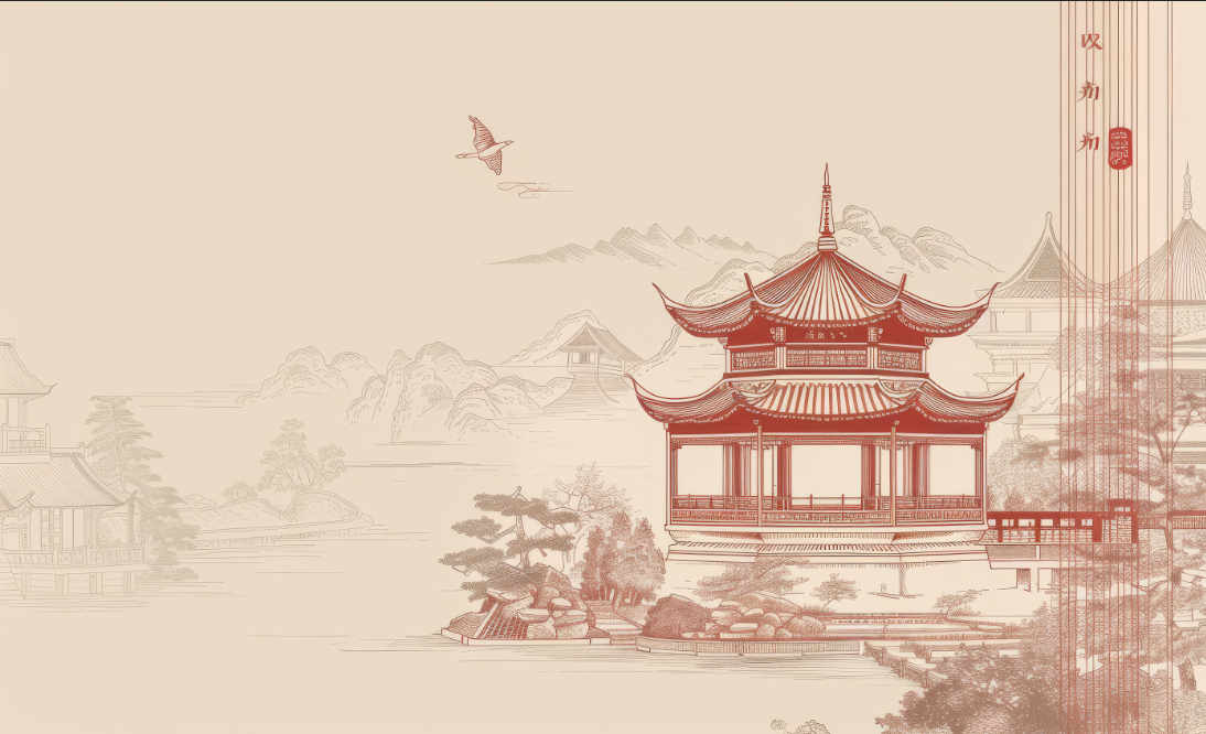 新中式红色阁楼背