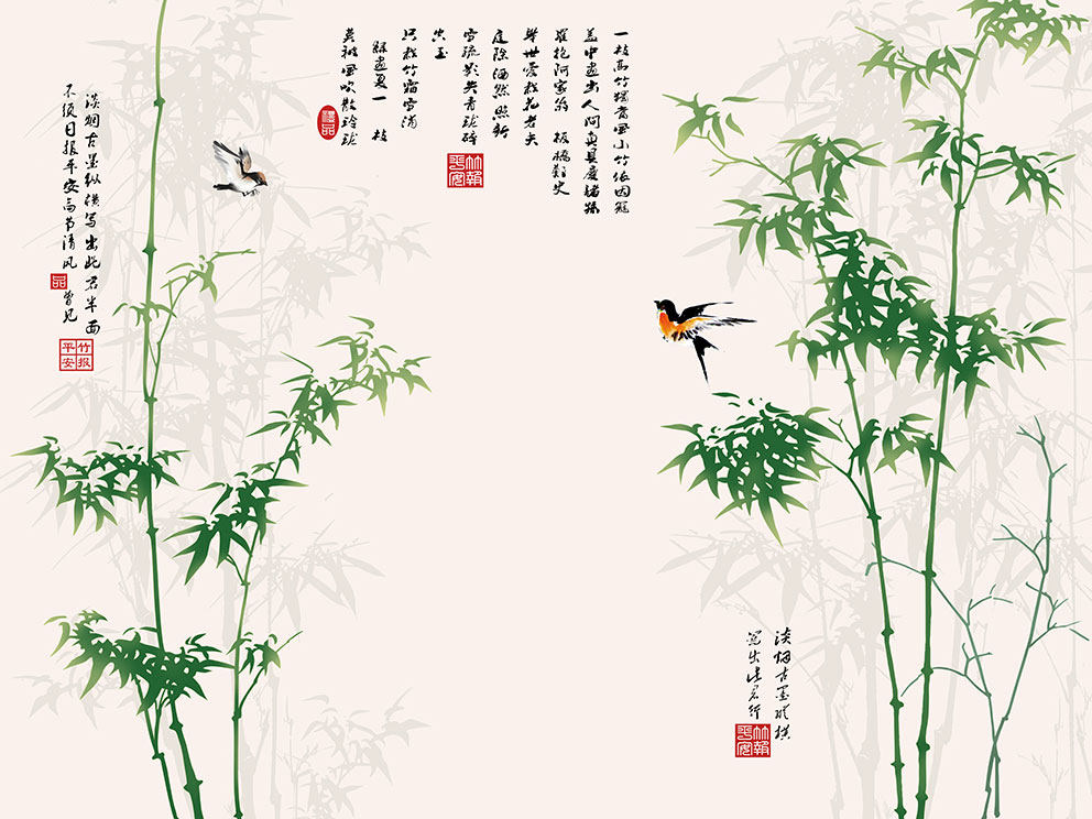 新中式绿色竹叶竹