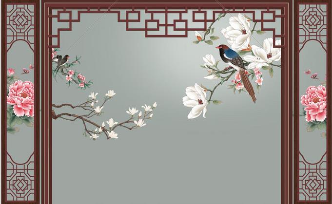 简约中式花鸟背景