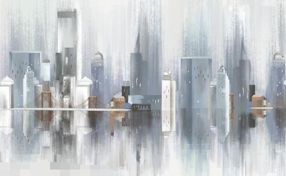 简约抽象城市油画