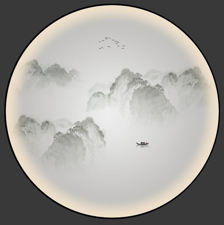 新中式山水框画圆