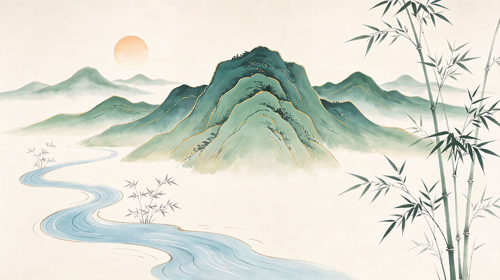 新中式彩色山水河
