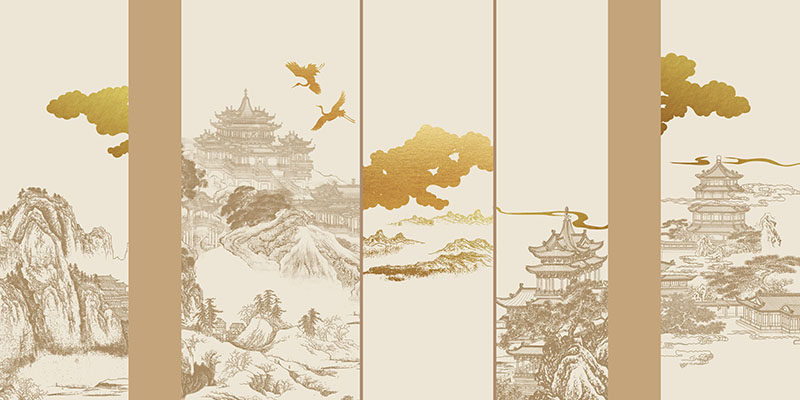 新中式背景墙金色